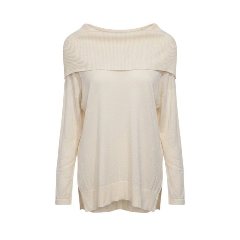 Crown & Ivy Sweater Cream Off The Shoulder Ribbed Knit Cotton/Wool Blend‎ - XL